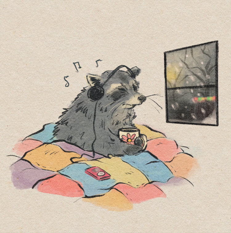 Sleepy Raccoon Print