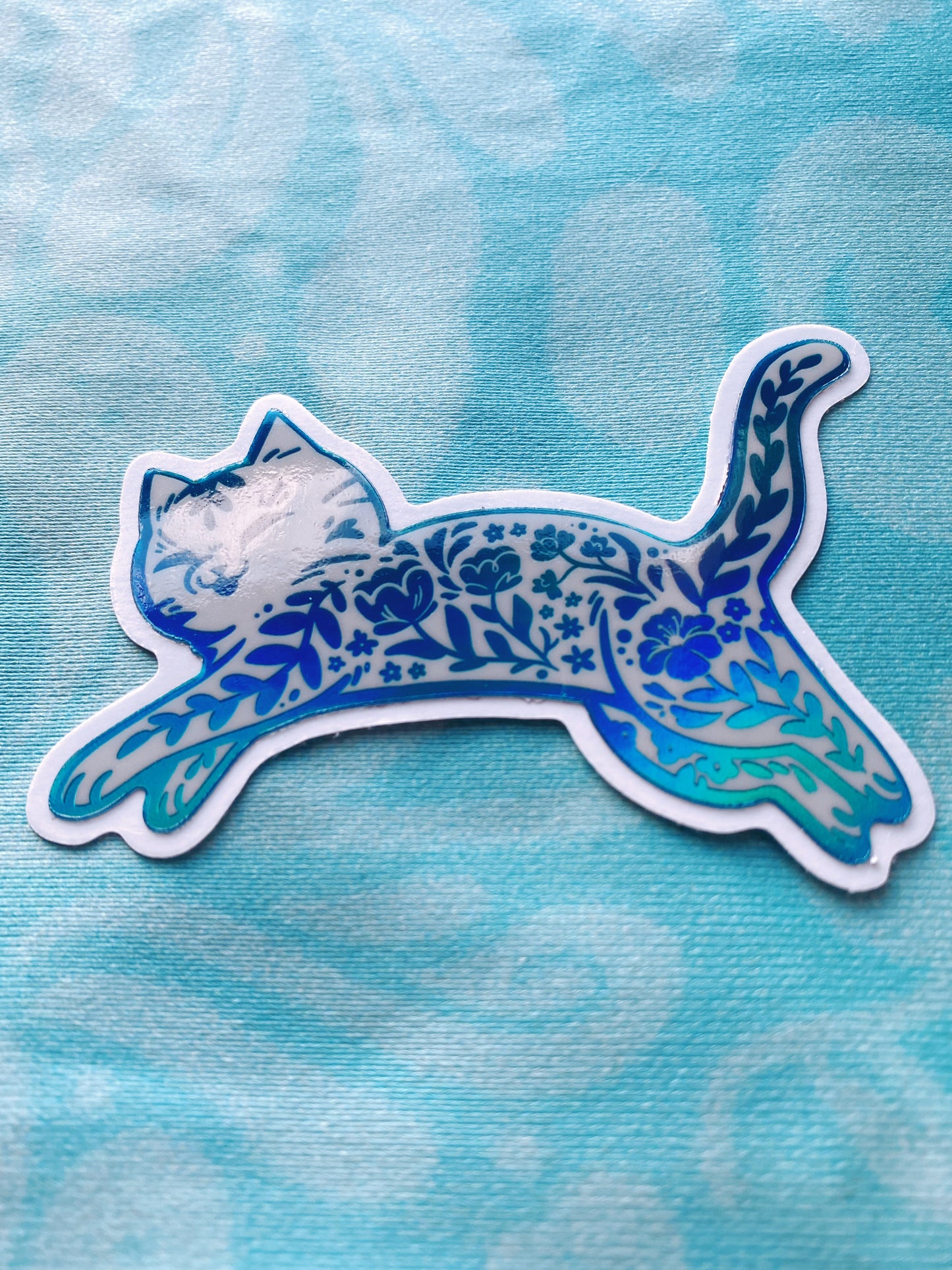 Holographic Floral Cat Sticker