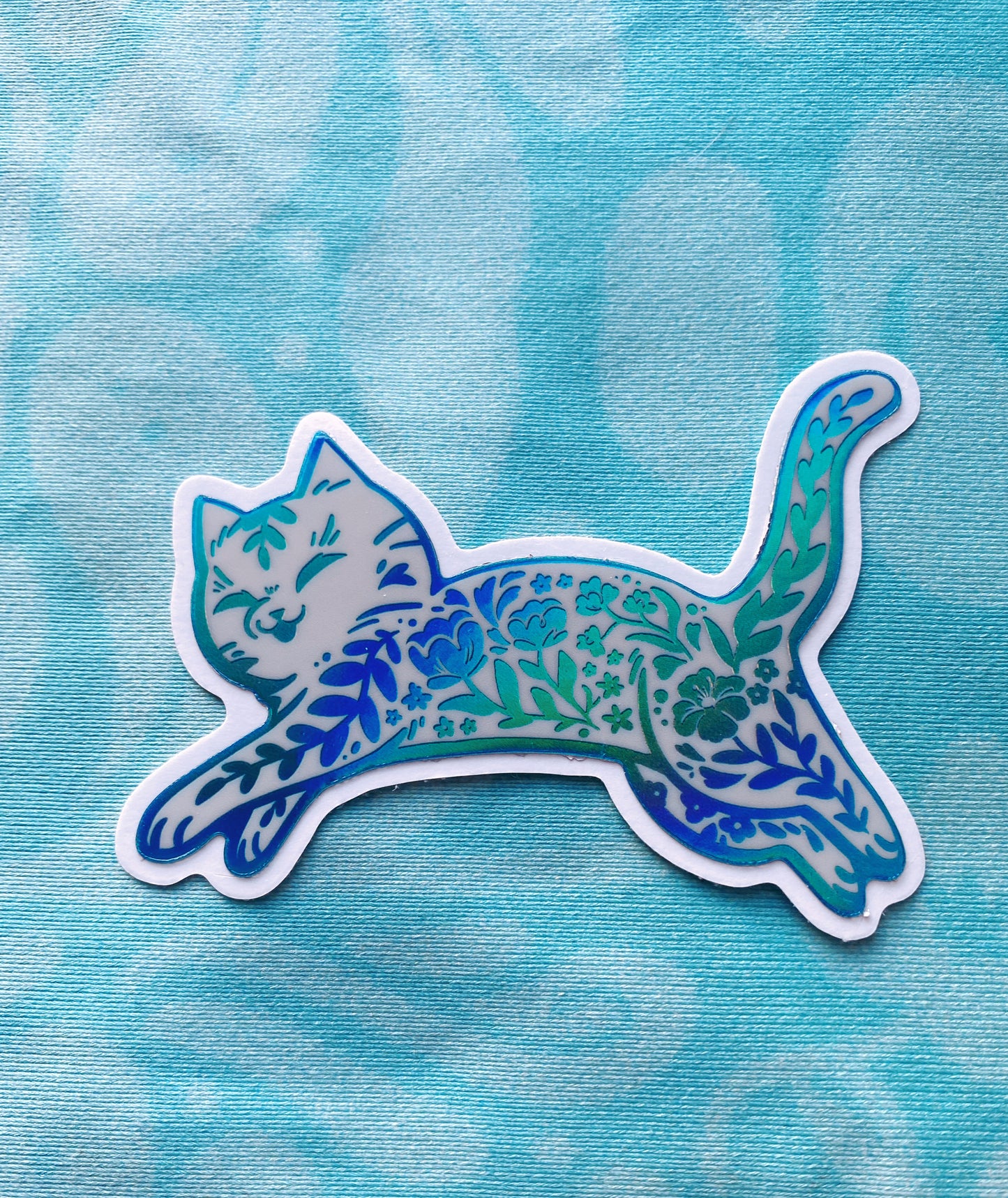 Holographic Floral Cat Sticker