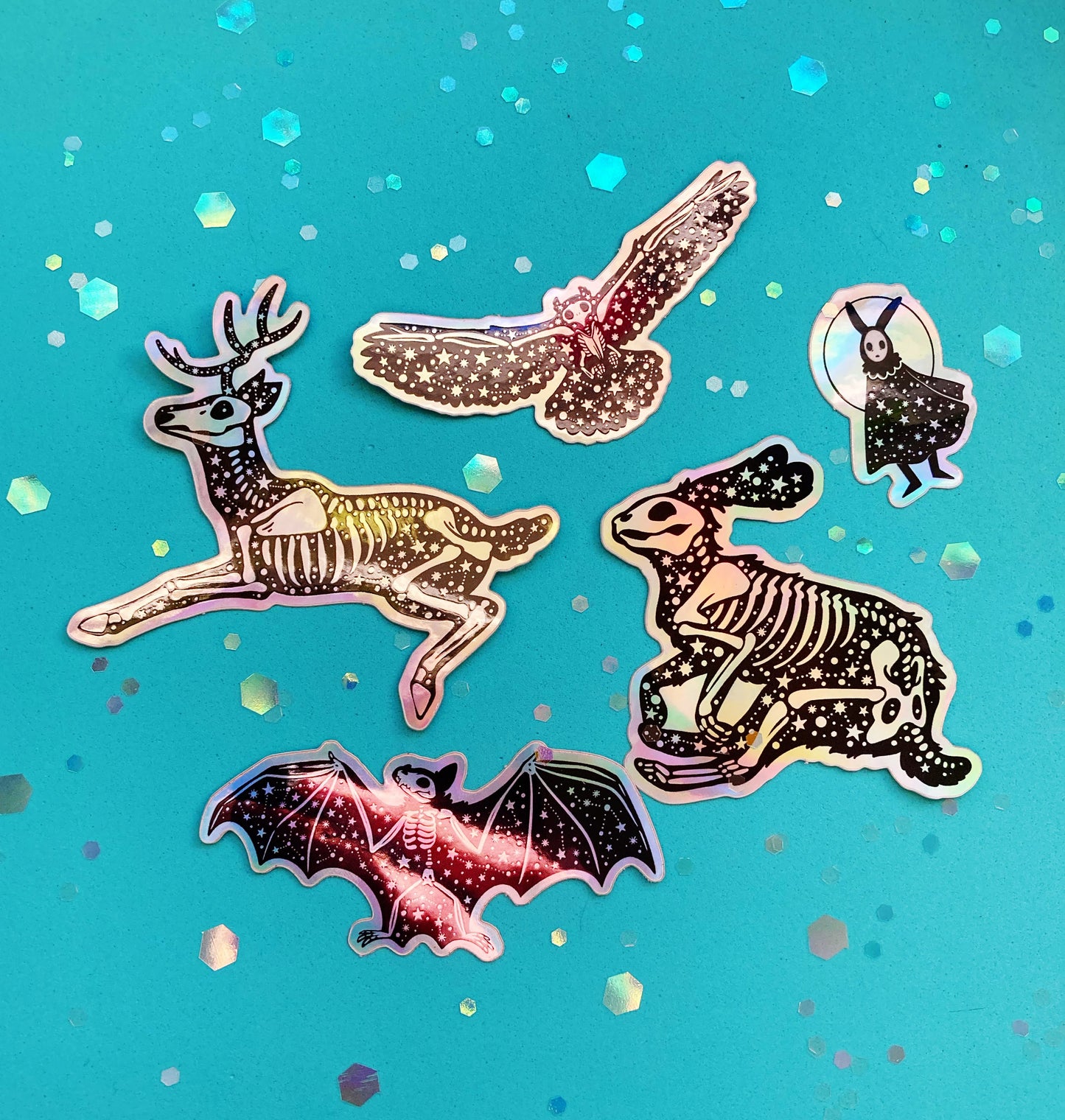 Celestial Creatures Holographic Animal Skeleton Sticker Pack